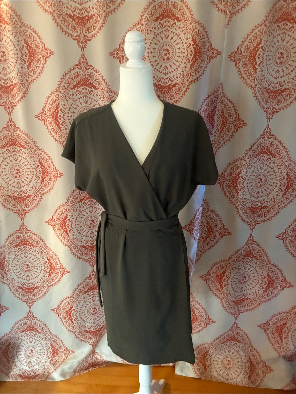 bobeau Olive Green Wrap Dress with Self-Tie Waist